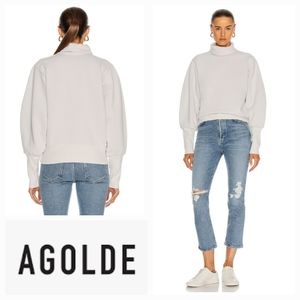 AGOLDE Extended Rib Turtleneck Sweatshirt In Paper Mache Size Medium